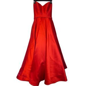 Ellie Wilde Mon Cheri Red Satin Corset Prom Pageant Ball Gown Size 6